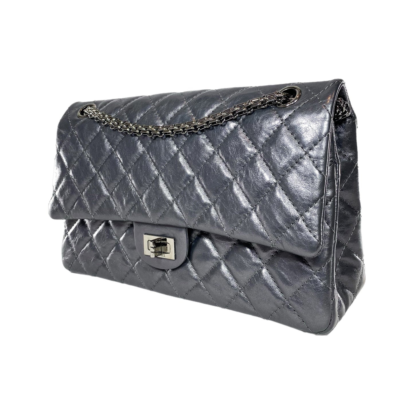Chanel Flap Leather Gray Shoulder Bag