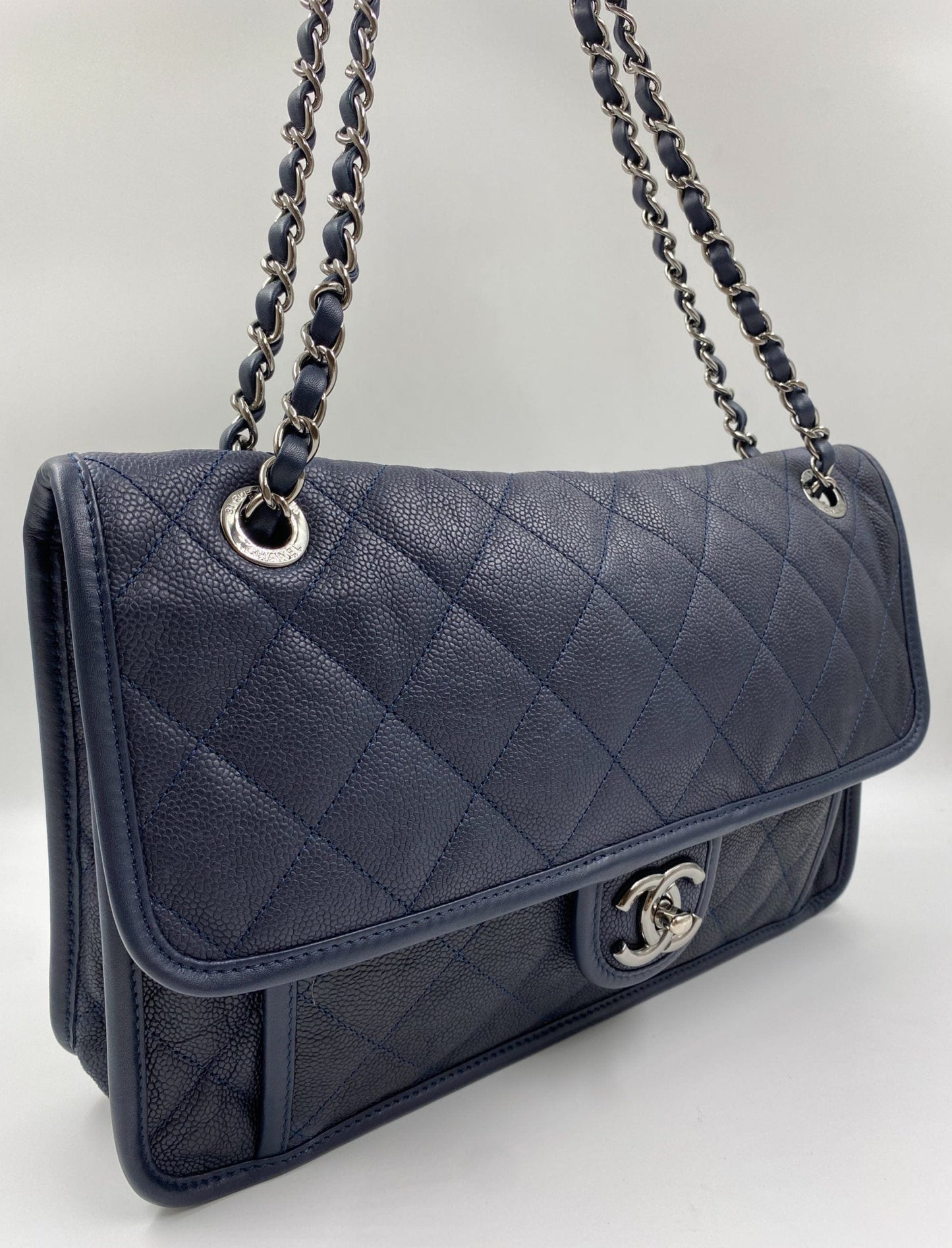Chanel Classic Flap Small Caviar Leather Blue Shoulder Bag