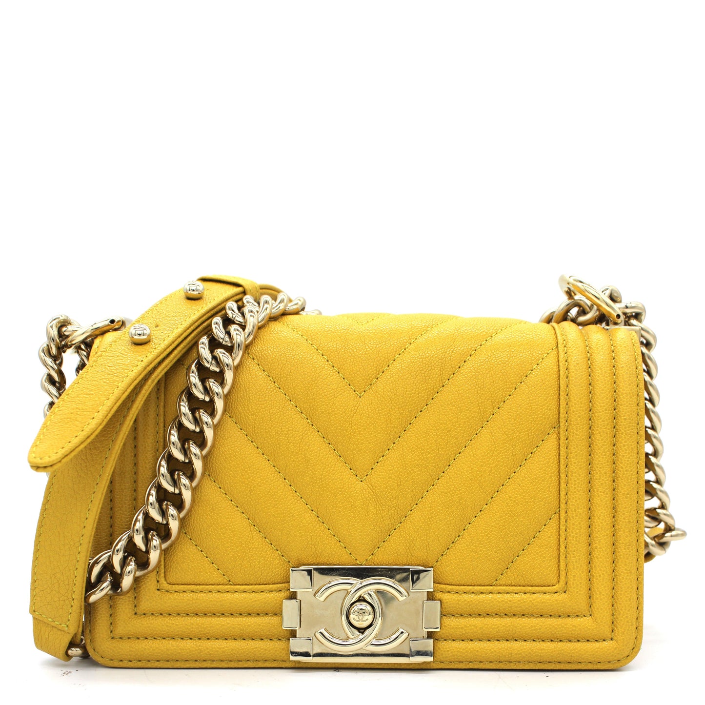 Chanel Chevron Small Boy Flap Yellow