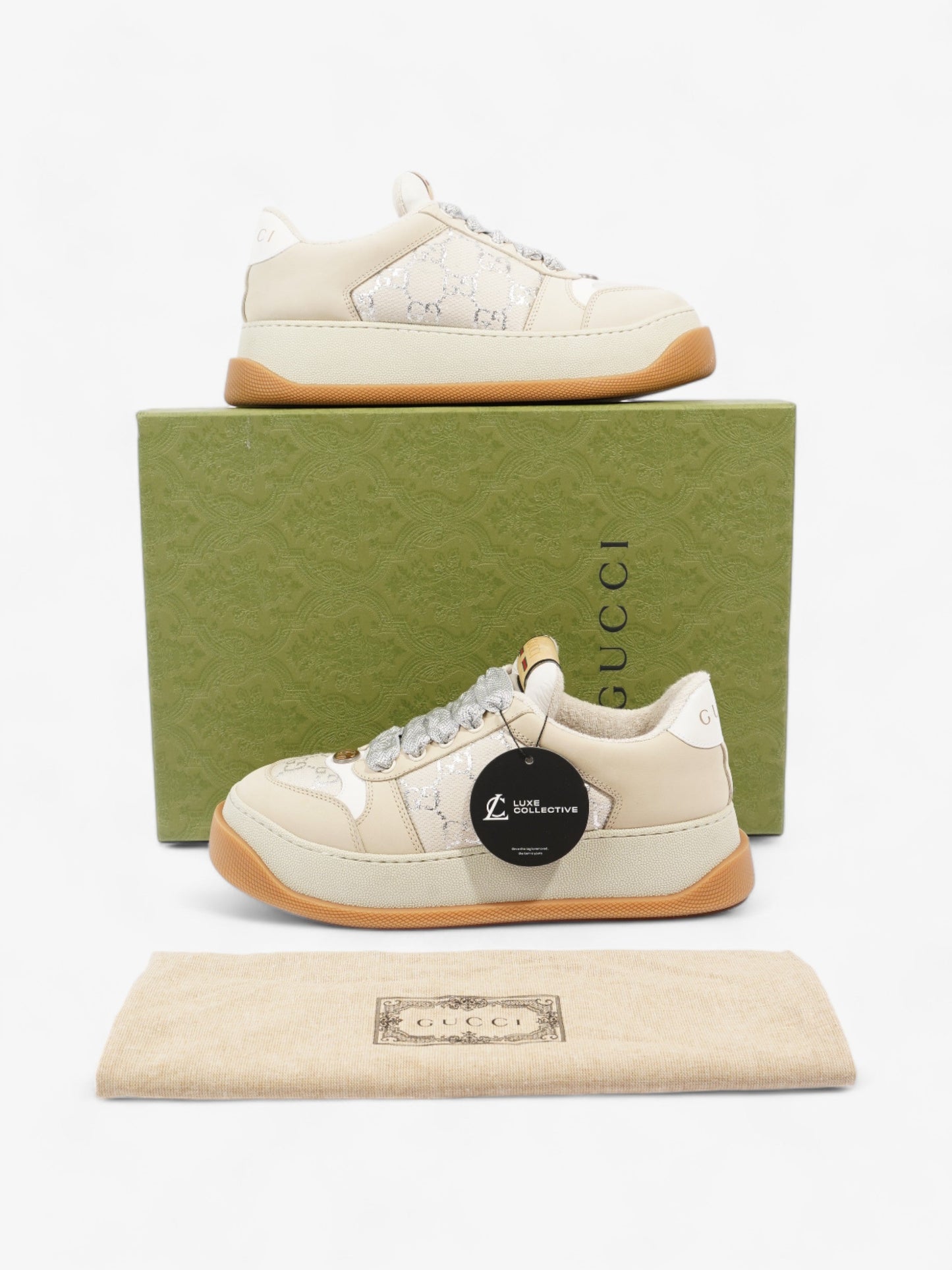 Gucci Screener GG Supreme / Beige / Silver Canvas EU 38 UK 5