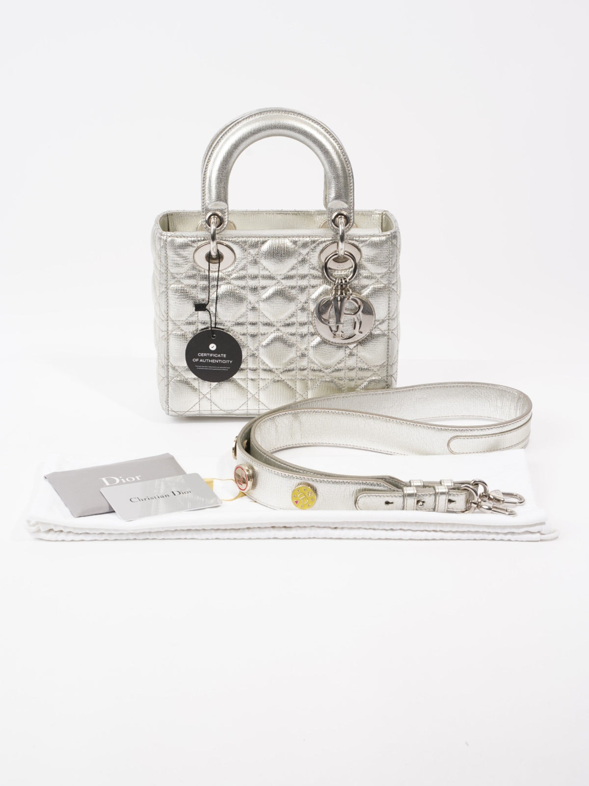 My ABCDior Lady Dior Small Metallic Silver Calfskin Leather