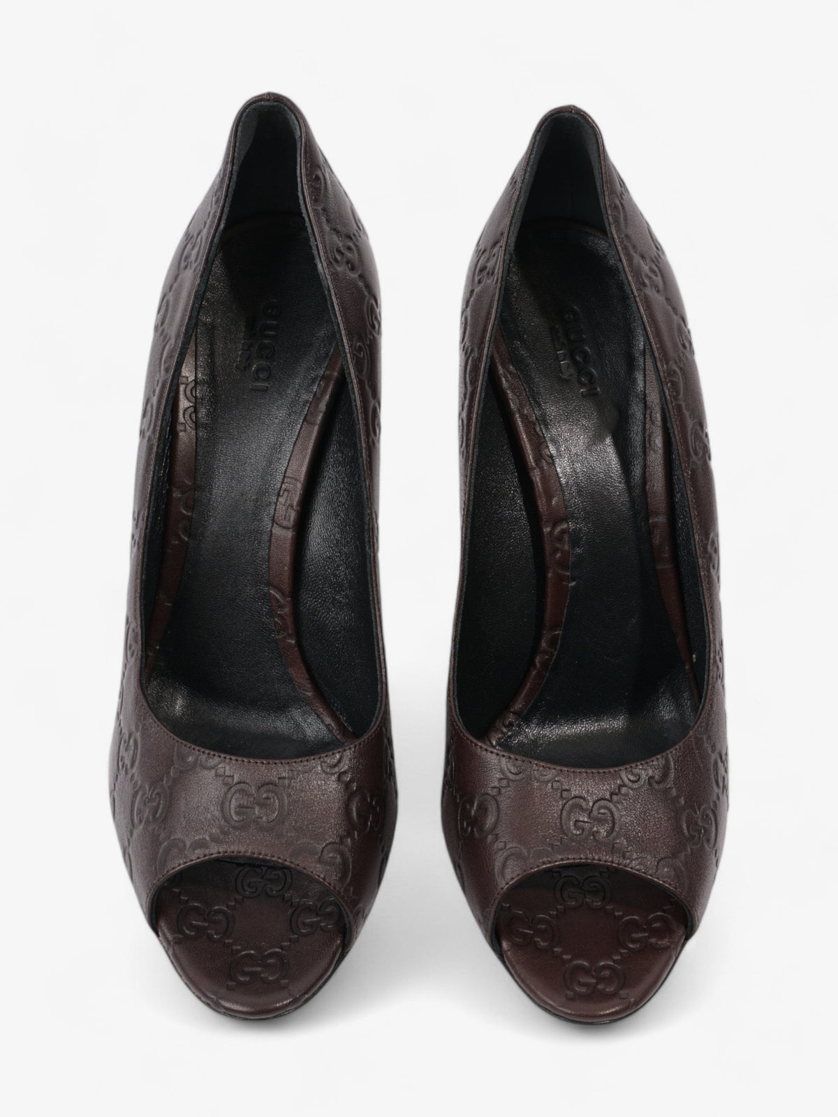 Gucci GG Embossed Heels 110 Brown Embossed Leather EU 41 UK 8