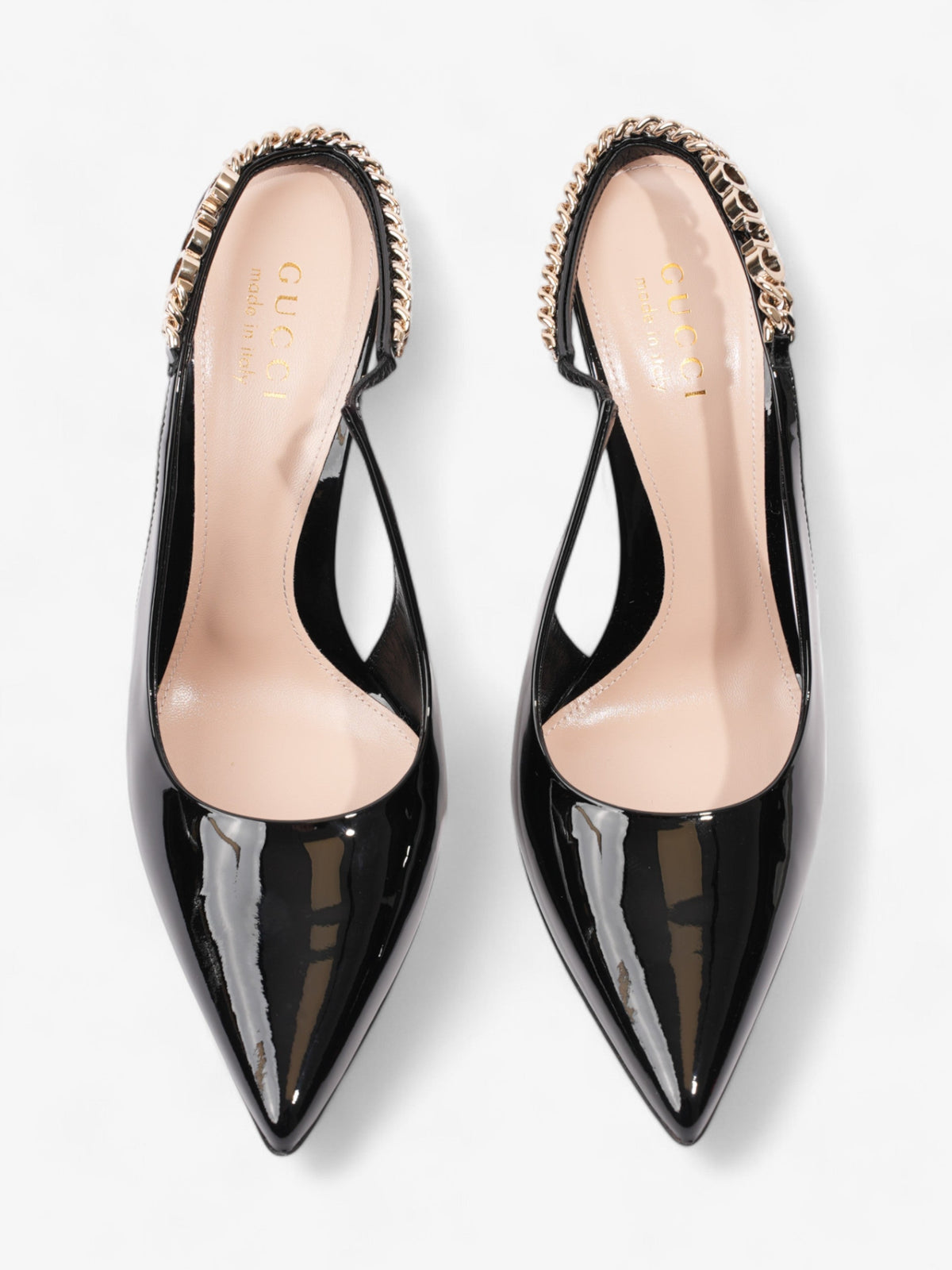 Gucci Vernice Crystal Heels 100mm Black / Gold Nappa Leather EU 37 UK 4