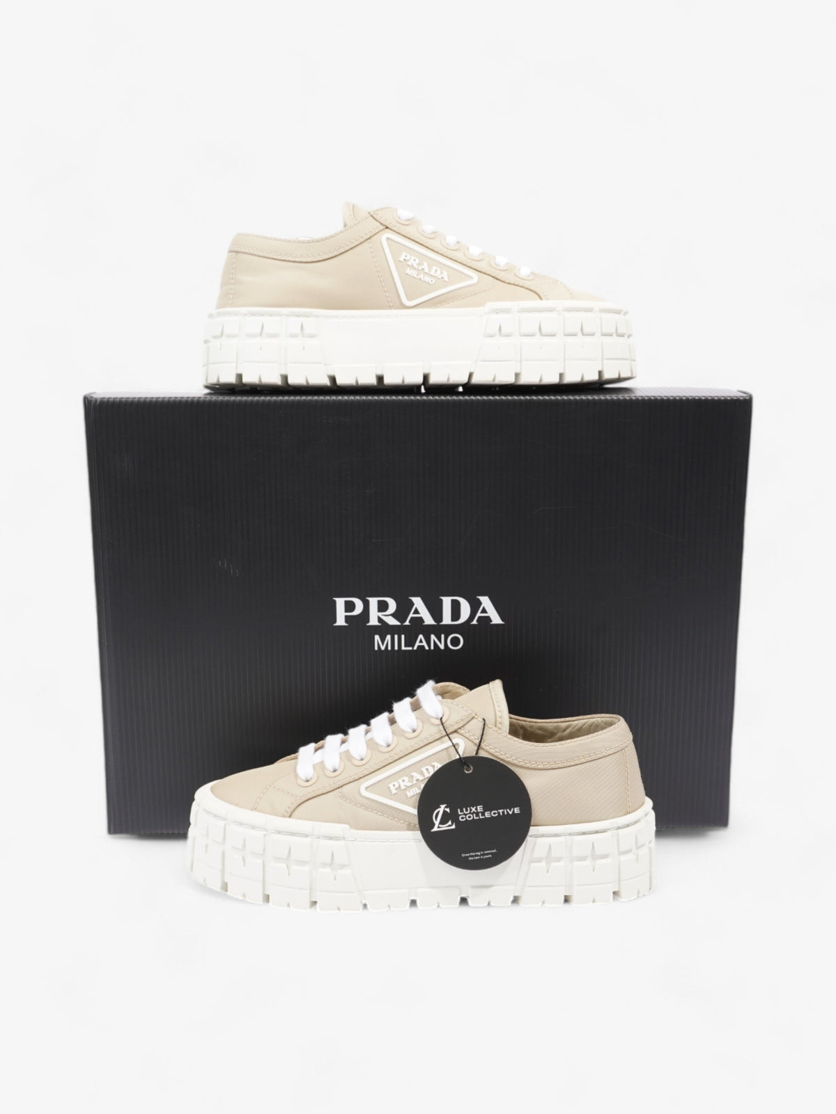 Prada Double Wheel Re-Nylon Sneakers Beige / White Re Nylon EU 36 UK 3