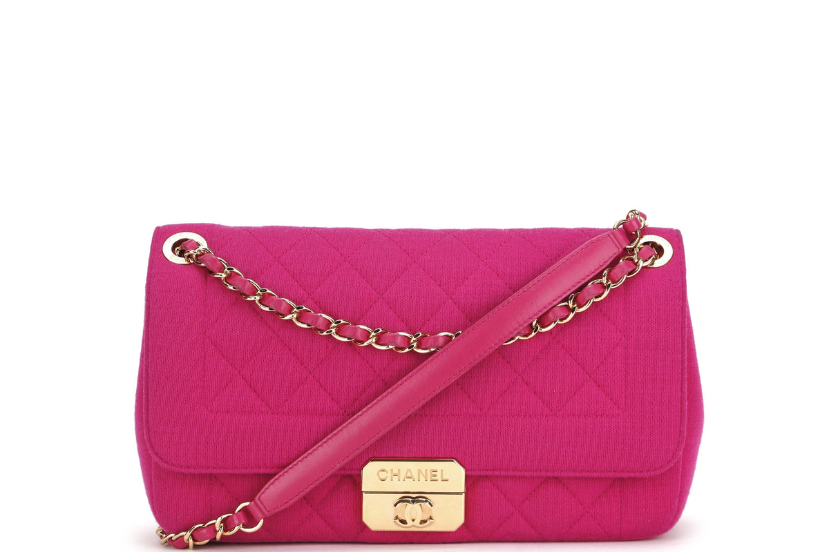 CHANEL CHIC WITH ME FLAP (2016xxxx) LARGE PINK JERSEY GOLD HARDWARE, WITH & DUST COVER