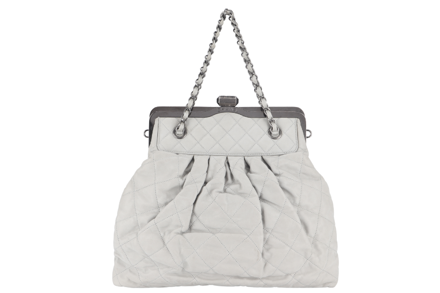 CHANEL CHIC FRAME TOTE (1484xxxx) LIGHT GREY CALFSKIN SILVER HARDWARE WITH AND DUST COVER