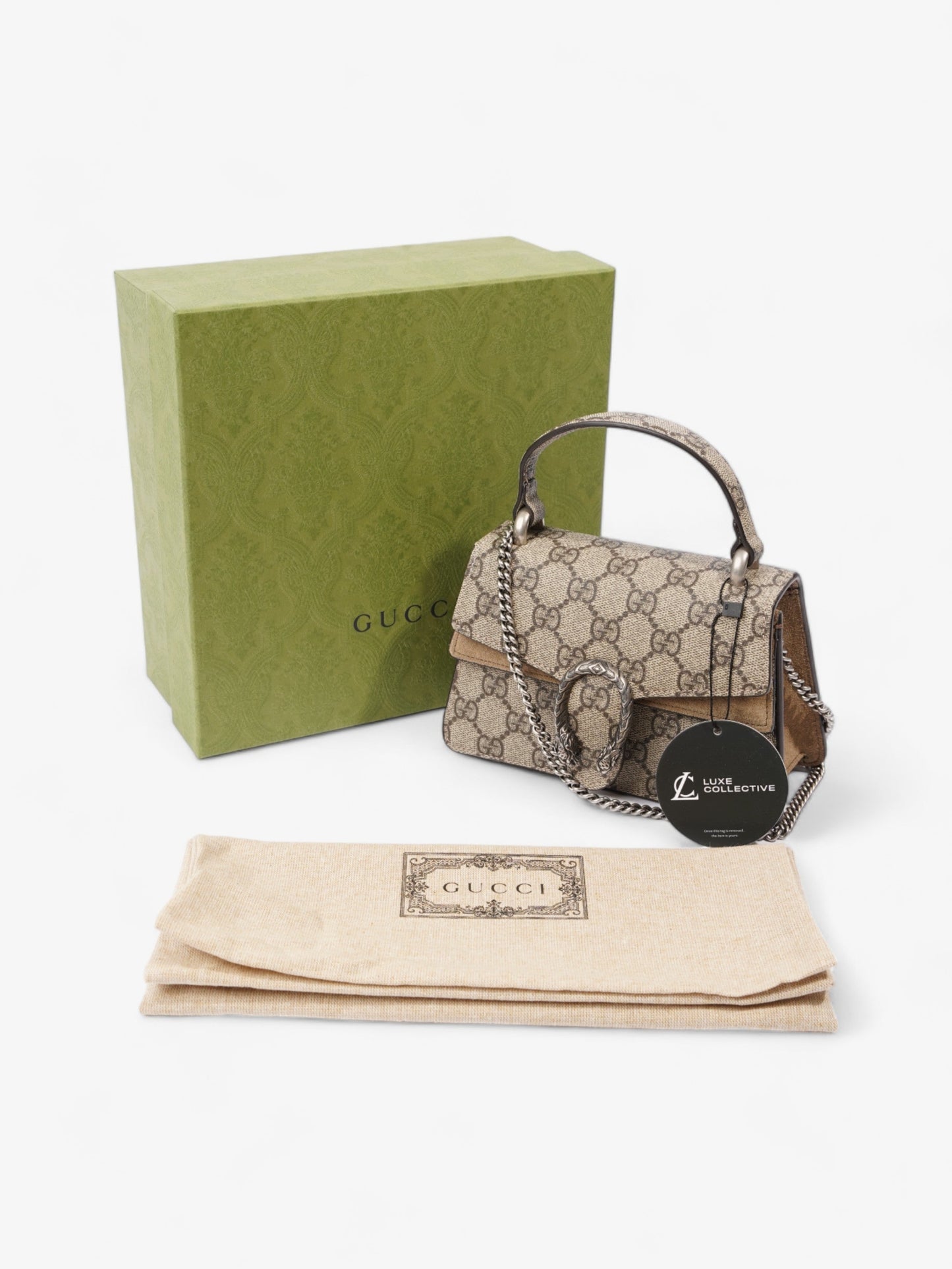 Gucci Mini Dionysus Top Handle Beige And Ebony GG Supreme Coated Canvas