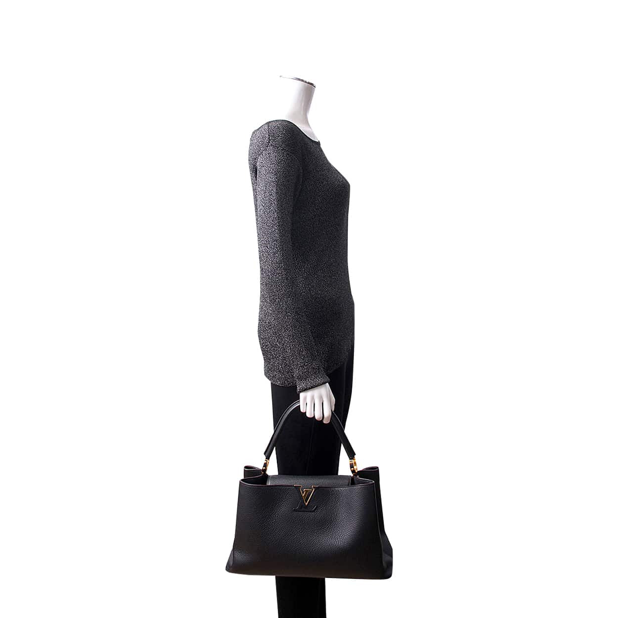 LOUIS VUITTON Leather Capucines GM Noir