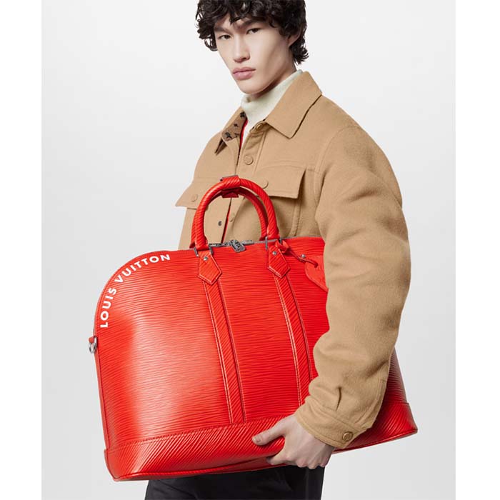 Louis Vuitton LV Unisex Alma Travel GM Vermillon Red Epi XL Grained Leather Handle Clip
