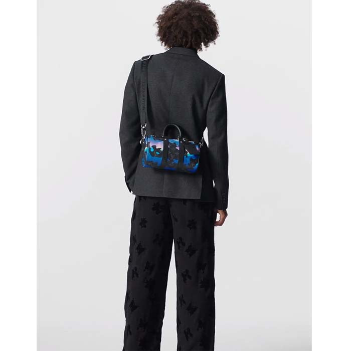 Louis Vuitton LV Unisex Keepall 25 Sunrise Monogram Eclipse Coated Canvas Cowhide Leather