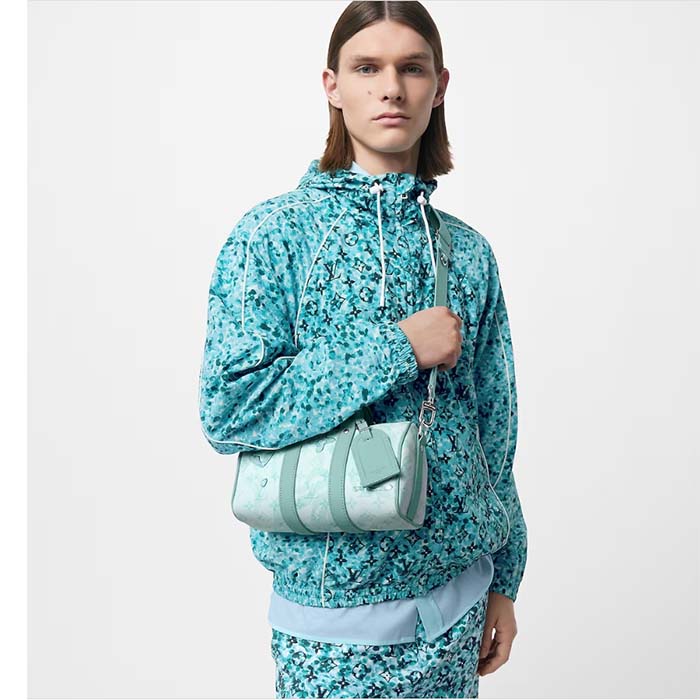 Louis Vuitton LV Unisex Keepall Bandoulière 25 Crystal Blue Monogram Aquagarden Coated Canvas