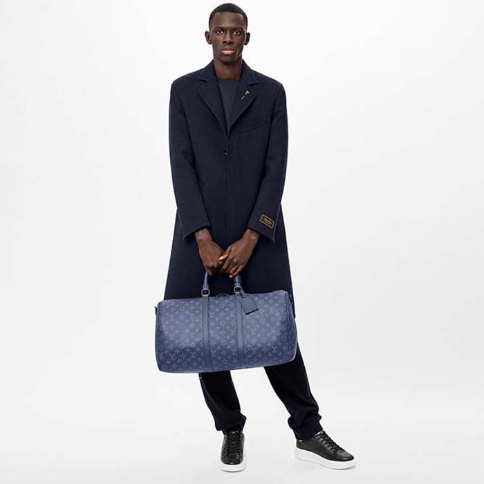 Louis Vuitton LV Unisex Keepall Bandoulière 50 Navy Blue Cabin Monogram Shadow Cowhide