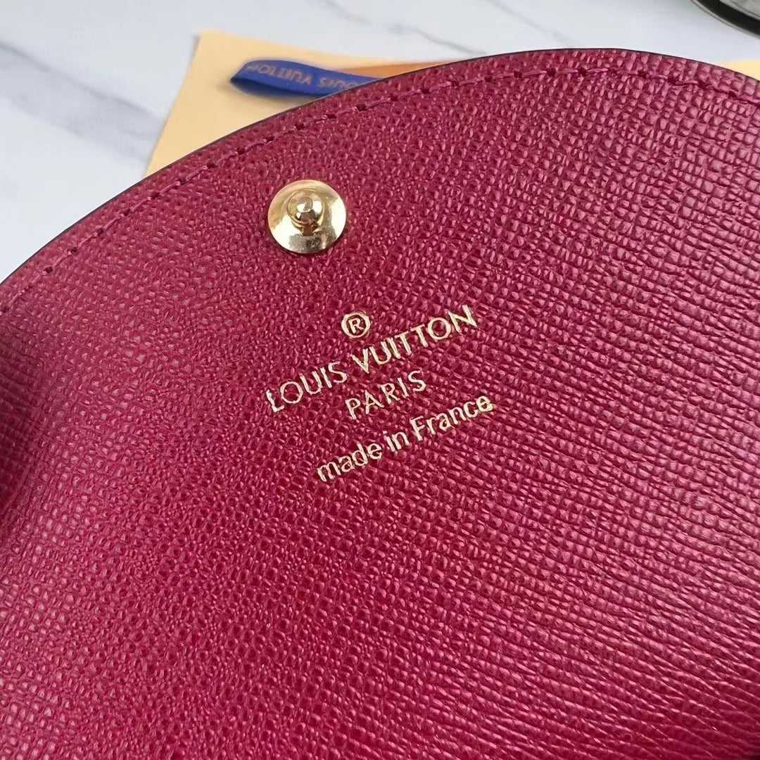 Louis Vuitton LV Unisex Rosalie Coin Purse Fuchsia Pink Monogram Coated Canvas Grained Cowhide Leather
