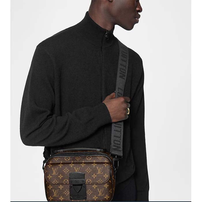 Louis Vuitton LV Unisex S Lock Messenger Black Monogram Macassar Coated Canvas Epi Leather