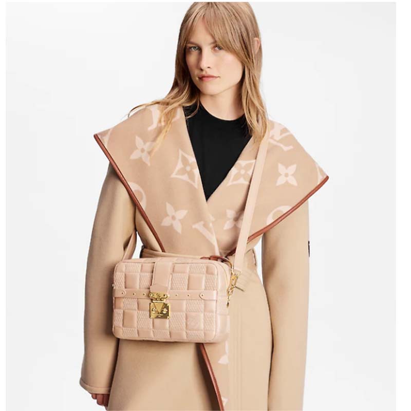 Louis Vuitton LV Women Troca MM Handbag Beige Damier Quilt Lambskin Calfskin