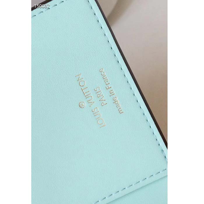 Louis Vuitton LV Unisex Vertical Wallet Galet Beige Aquamarine Blue Taurillon Cowhide Leather