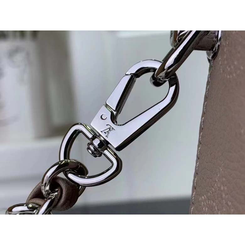 Louis Vuitton LV Unisex Why Knot MM Handbag Galet Beige Perforated Mahina Calf Leather