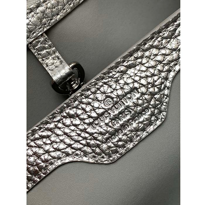 Louis Vuitton LV Women Capucines BB Handbag Etain Metallic Gray Taurillon Leather