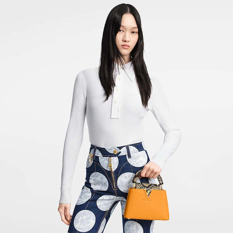 Louis Vuitton LV Women Capucines Mini Handbag Golden Yellow Taurillon Leather Python Skin
