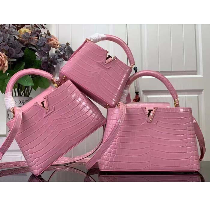 Louis Vuitton LV Women Capucines MM Handbag Pink Crocodilien Brillant Savoir Faire