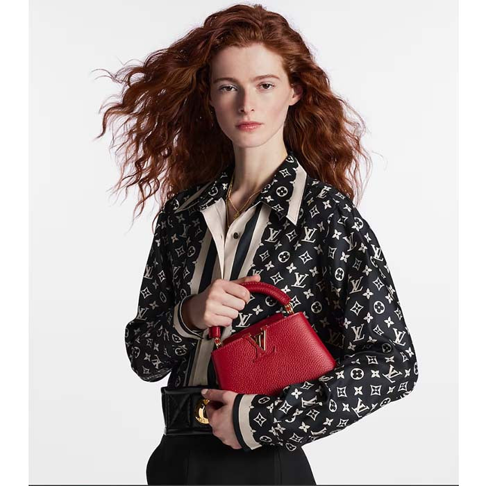 Louis Vuitton LV Women Capucines Mini Handbag Scarlet Red Taurillon Cowhide Leather