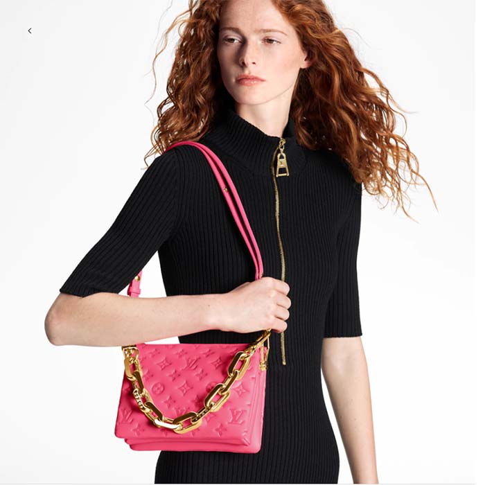 Louis Vuitton LV Women Coussin BB Handbag Fluo Pink Grained Calfskin Leather
