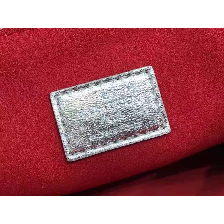 Louis Vuitton LV Women Coussin BB Handbag Silver Monogram Embossed Puffy Lambskin