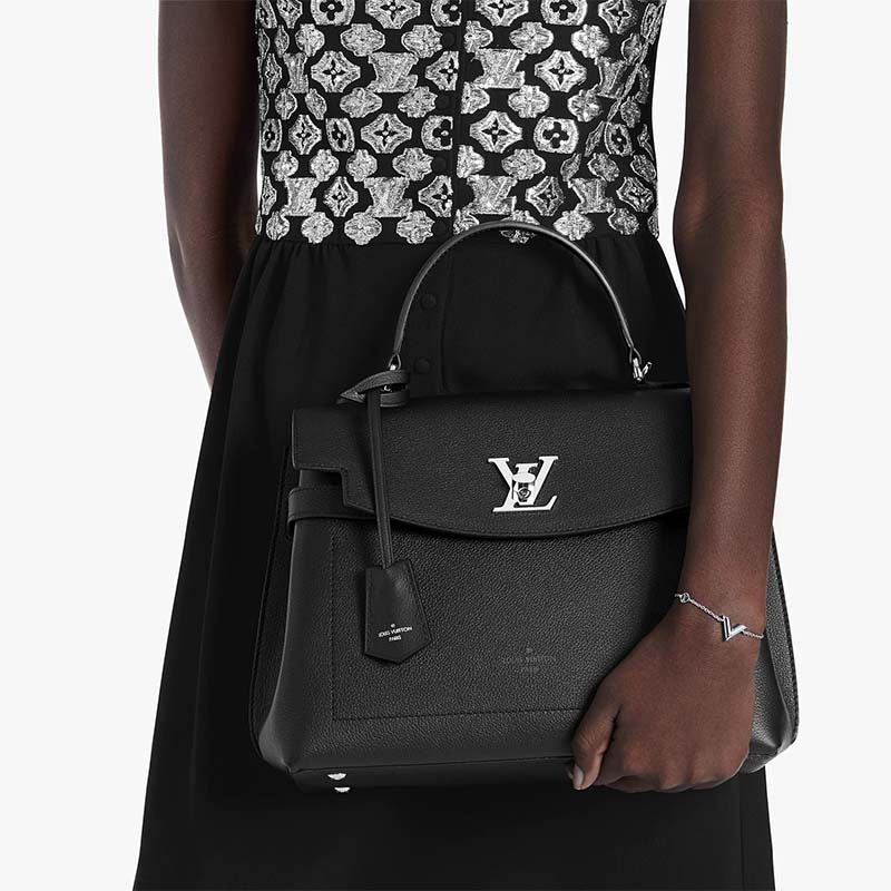 Louis Vuitton LV Women Lockme Ever MM Handbag Black Soft Grained Calfskin