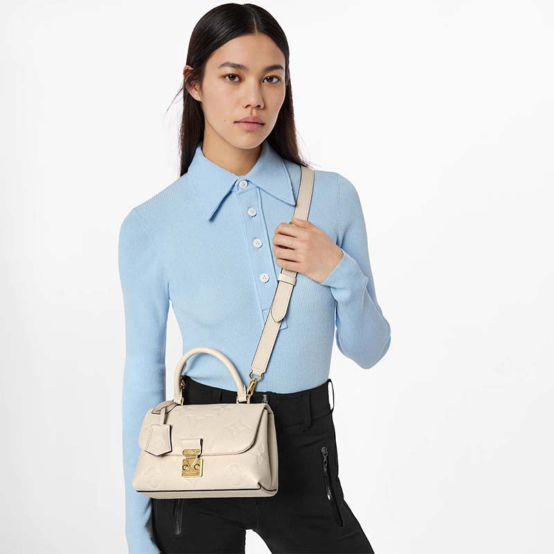 Louis Vuitton LV Women Madeleine BB Handbag Crème Beige Embossed Grained Cowhide
