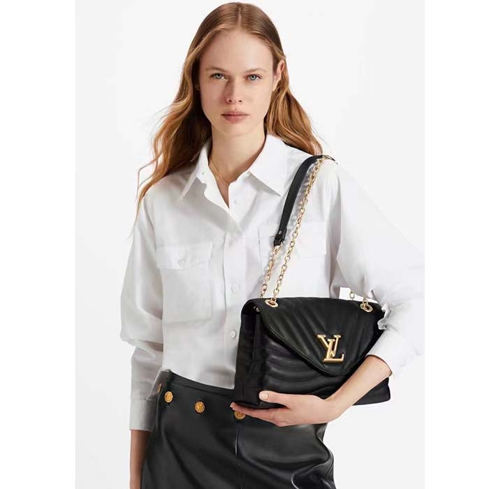 Louis Vuitton LV Women New Wave Chain Bag GM Black Quilted Smooth Calf Leather