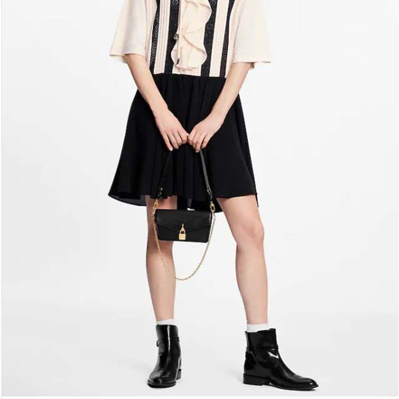 Louis Vuitton LV Women Padlock On Strap Bag Black Epi Embossed Grained Cowhide Leather