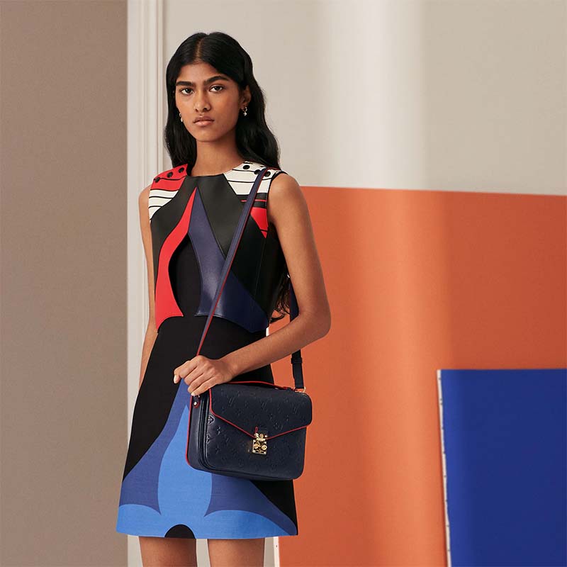 Louis Vuitton LV Women Pochette Métis Bag Navy Red Monogram Grained Cowhide Leather
