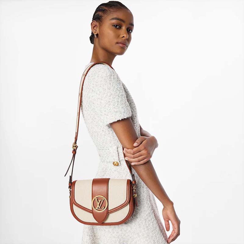Louis Vuitton LV Women Pont 9 Soft MM Handbag Caramel Brown Canvas Cowhide