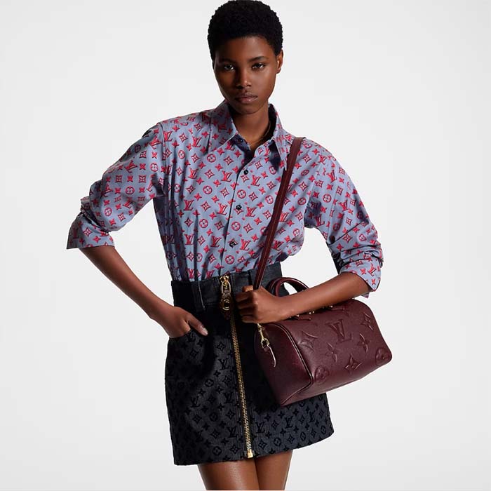 Louis Vuitton LV Women Speedy Bandoulière 25 Wine Red Monogram Empreinte Embossed Grained Cowhide Leather