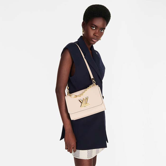 Louis Vuitton LV Women Twist MM Handbag Quartz White Epi Grained Leather