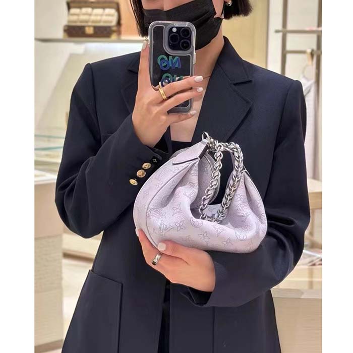 Louis Vuitton Women LV Baia PM Light Lilac Perforated Mahina Calfskin Round Coin Purse