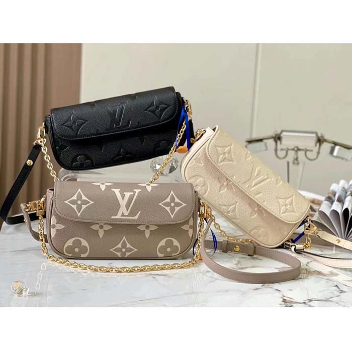 Louis Vuitton Women LV Wallet On Chain Ivy Black Monogram Embossed Supple Grained Cowhide Leather