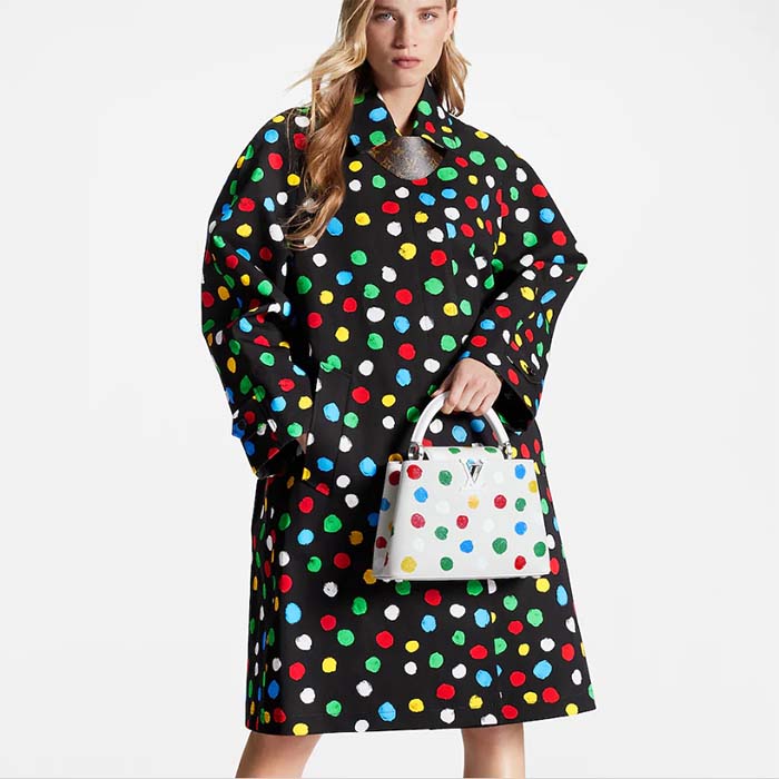 Louis Vuitton Women LV x YK Capucines BB White Taurillon Bull Calf Leather 3D Painted Dots
