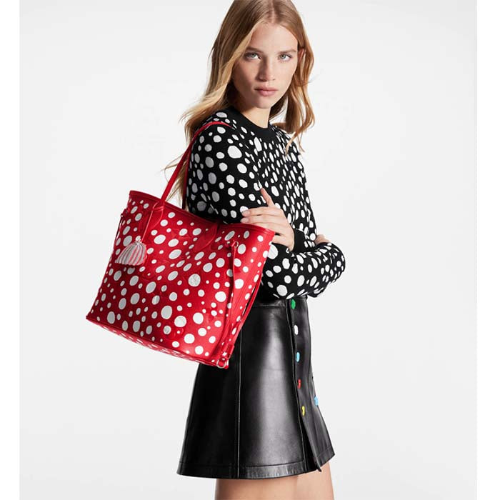 Louis Vuitton Women LVxYK Neverfull MM Tote Red White Embossed Grained Monogram Empreinte Cowhide