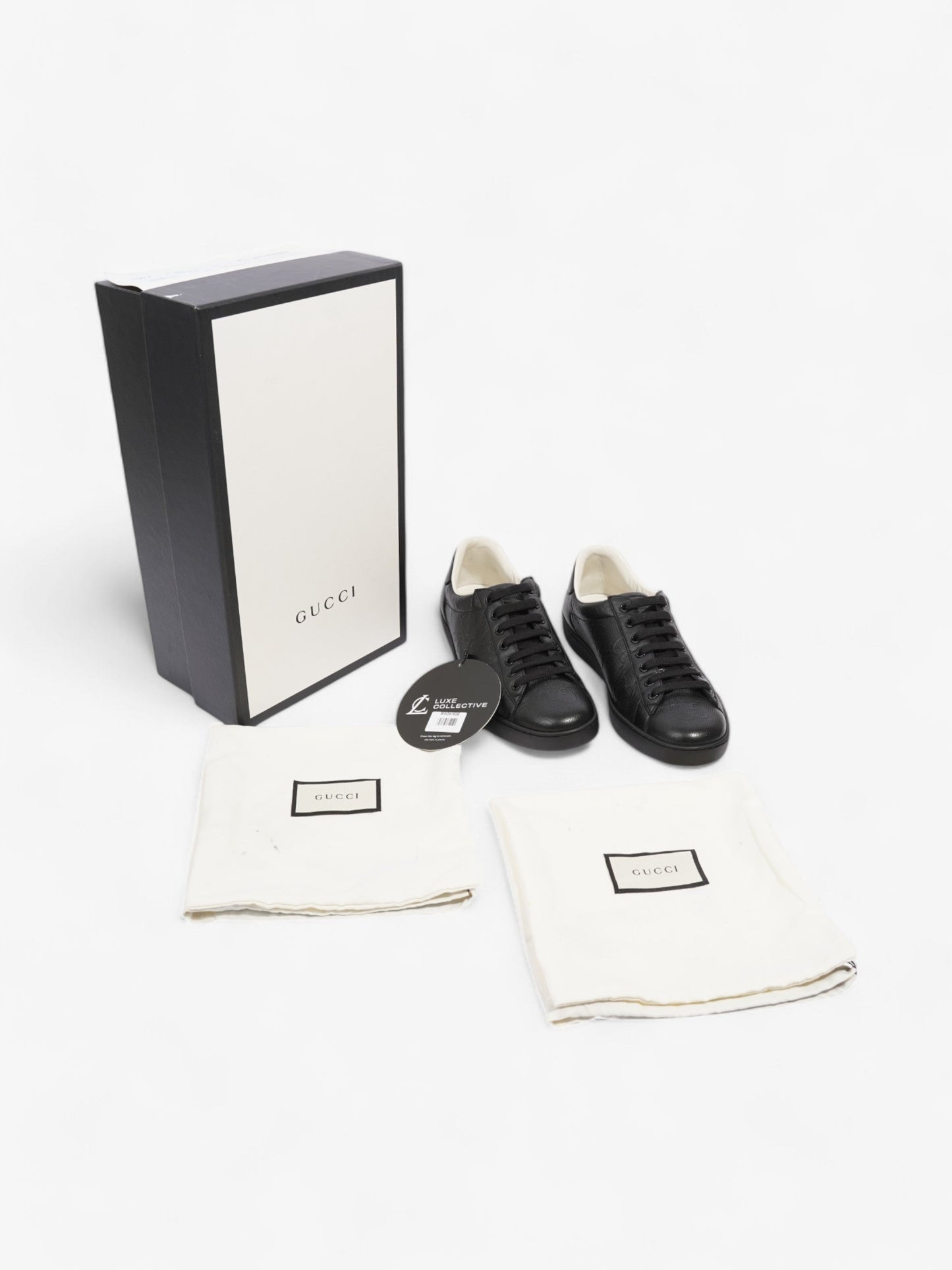 Gucci GG Ace Embossed Trainers Black Leather EU 41 UK 7