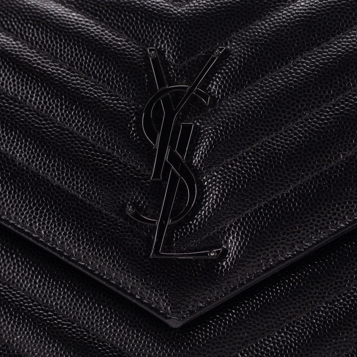 SAINT LAURENT MONOGRAM CHAIN WALLET IN GRAIN DE POUDRE EMBOSSED LEATHER BLACK