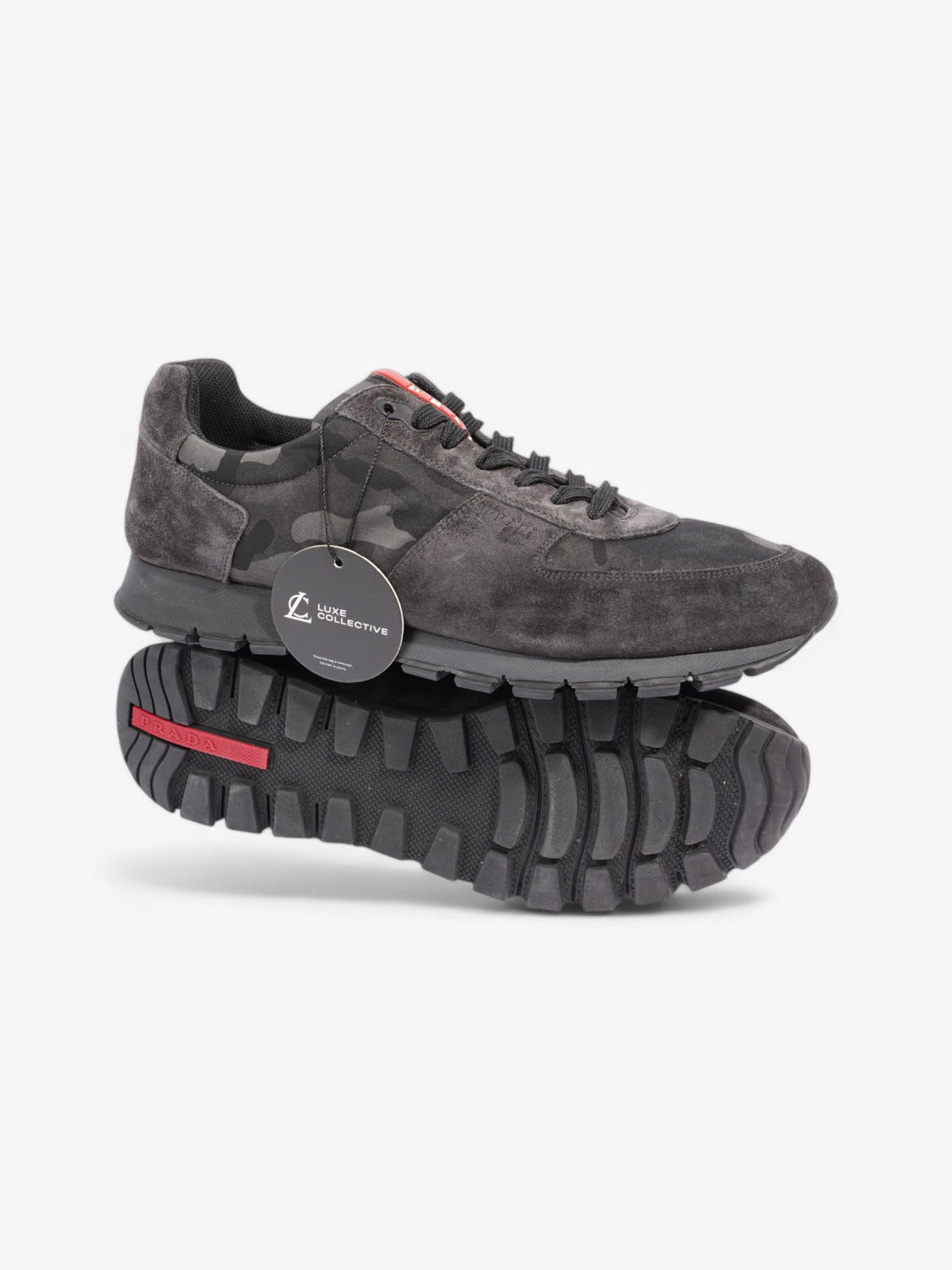 Prada Camo Sneakers Black / Grey / Khaki Suede EU 45 UK 11