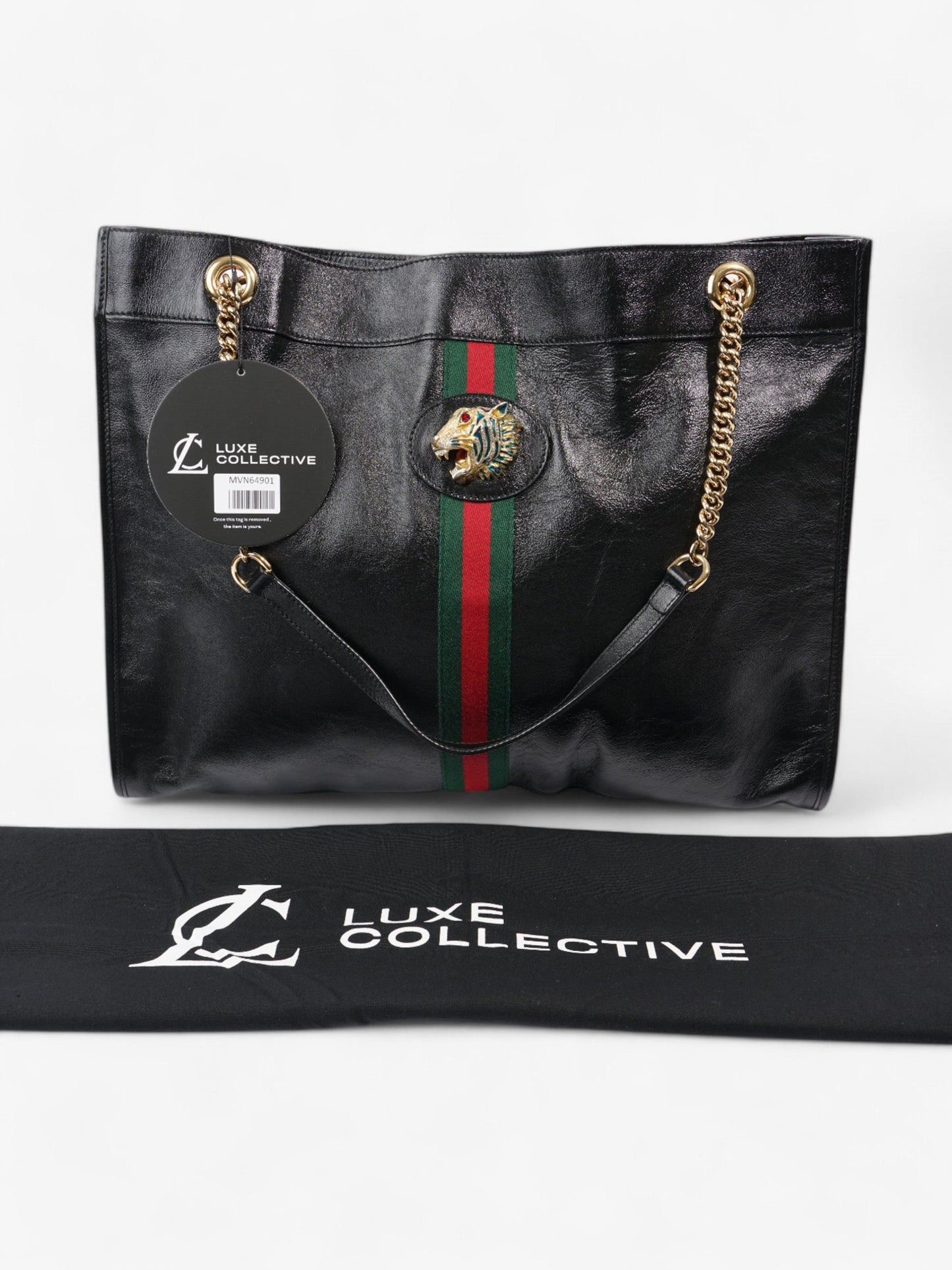 Gucci Rajah Chain Tote Black / Green / Red Leather Large