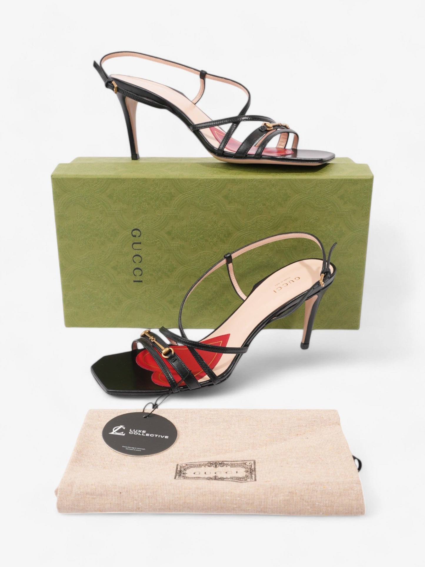 Gucci Victoria Strappy Horsebit Sandals 80 Black / Nude / Red Leather EU 40 UK 7