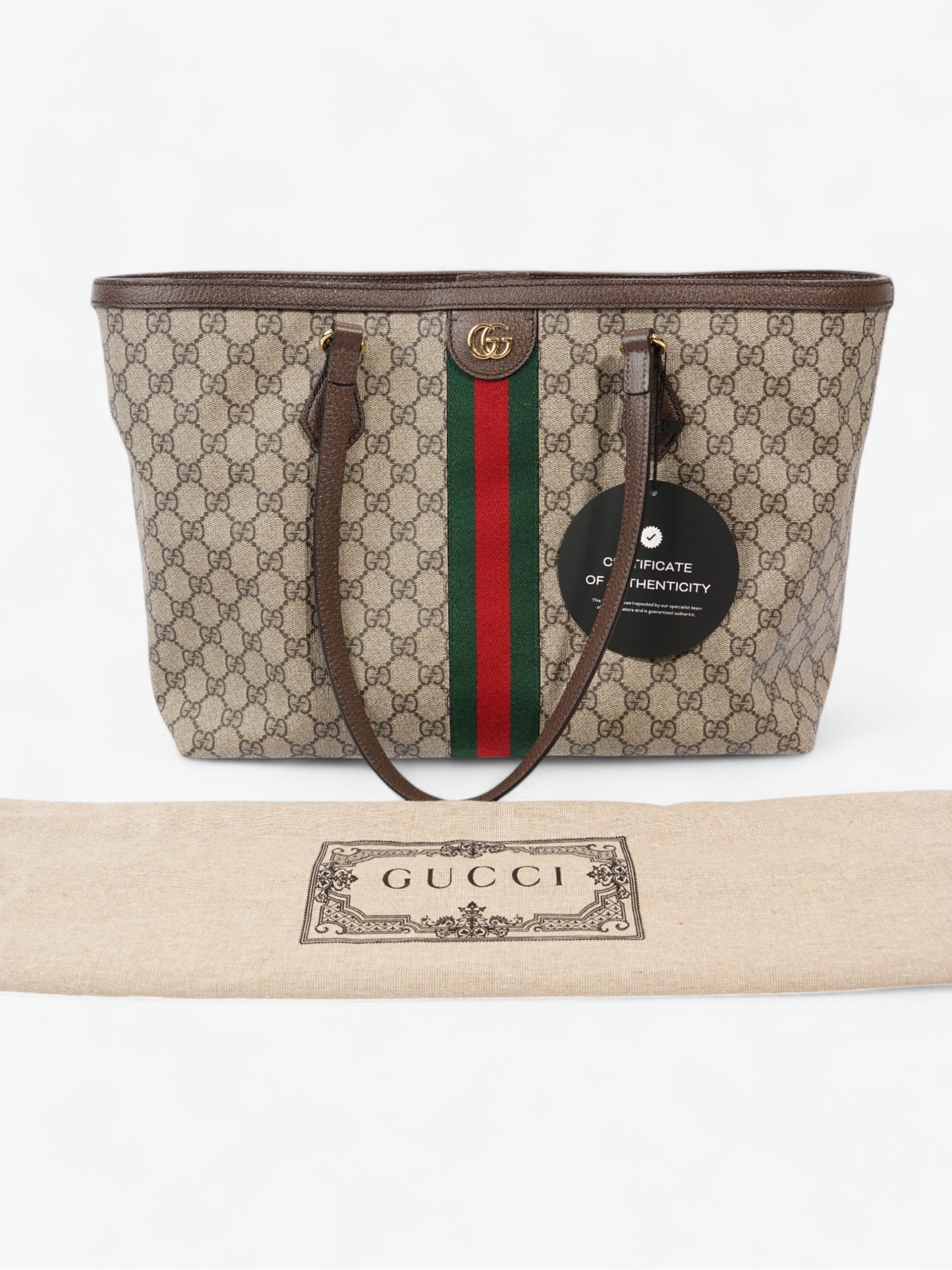 Gucci Ophelia Tote GG Supreme / Brown / Green Coated Canvas Medium
