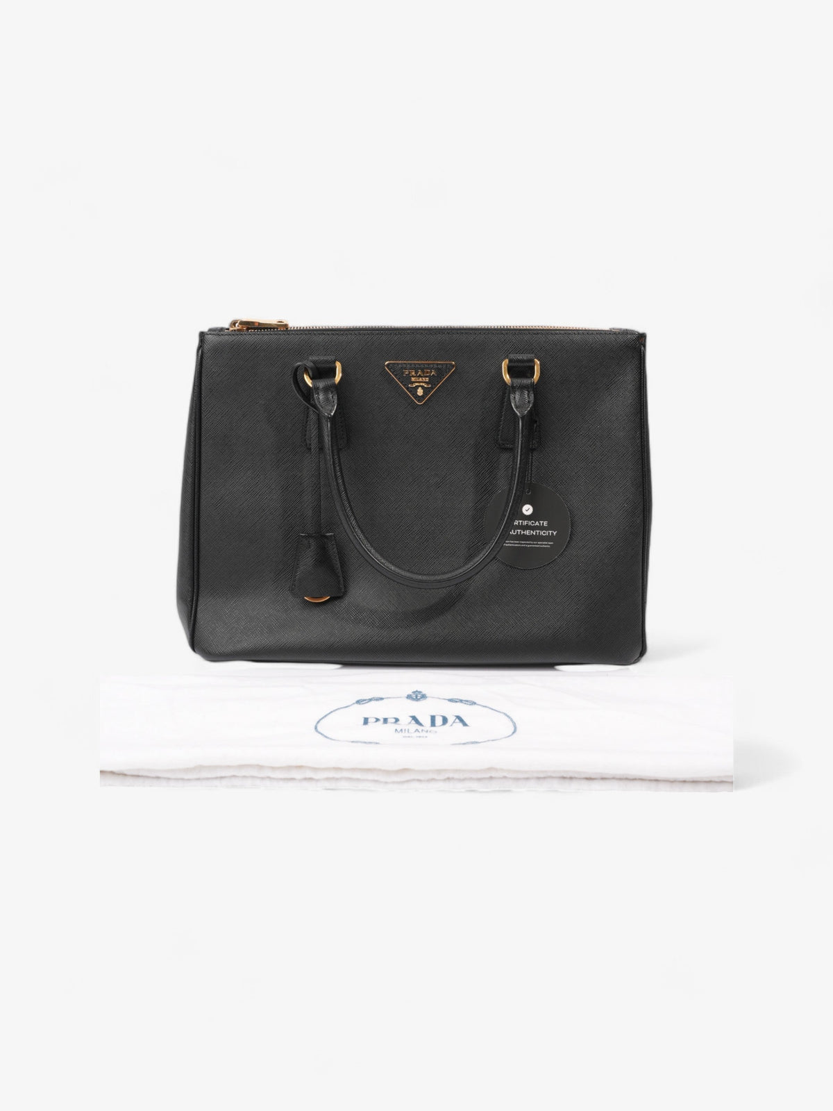 Prada Galleria Double Zip Tote Black Saffiano Leather