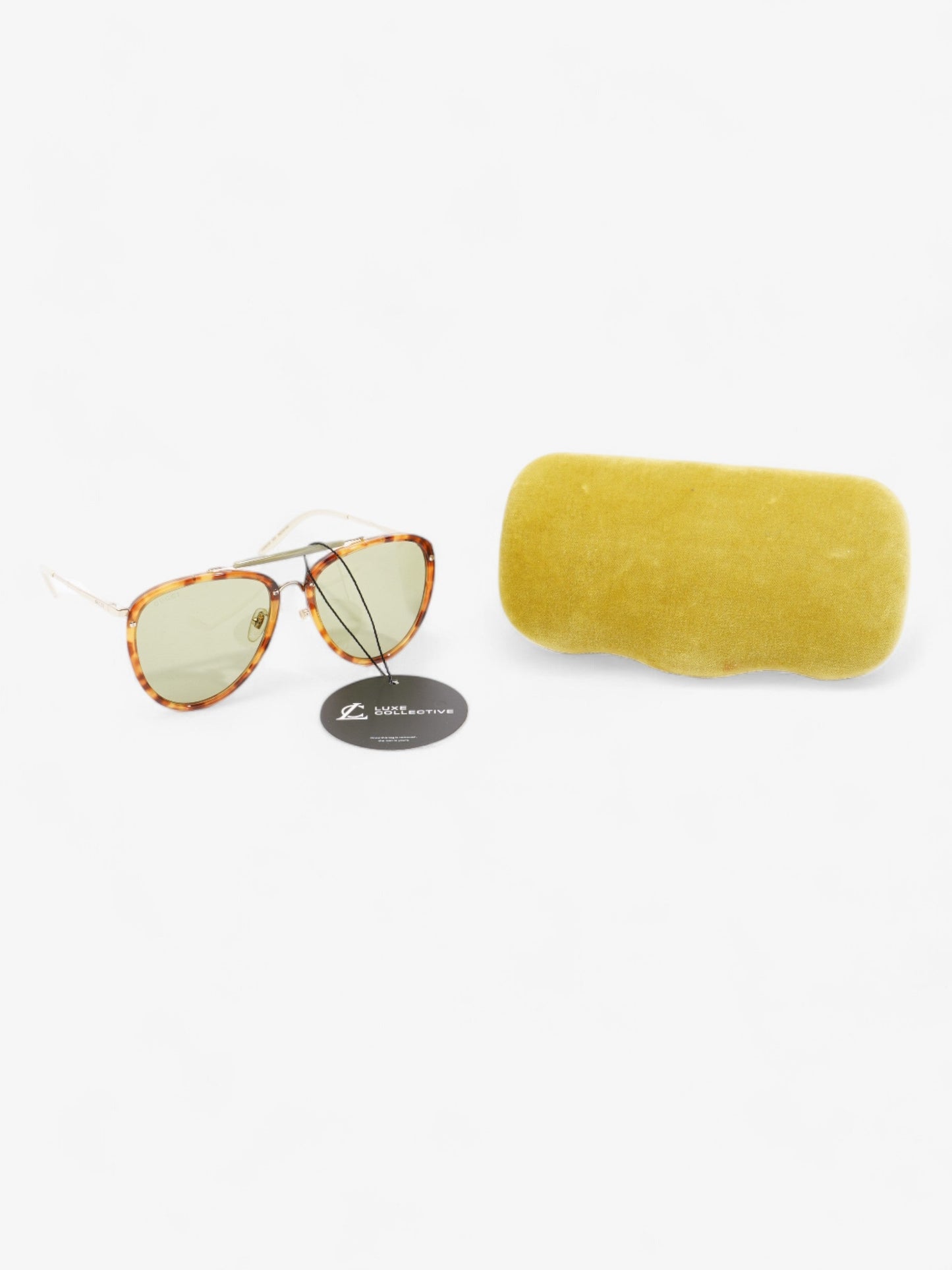 Gucci Aviator Tinted Sunglasses Tortoise / Green Acetate 145mm