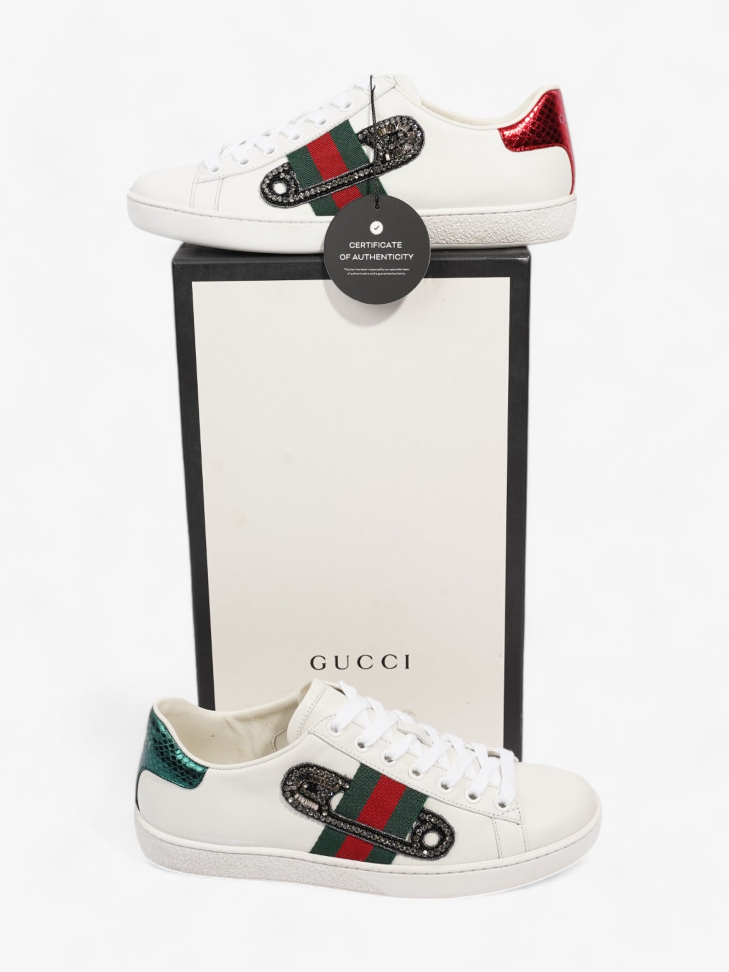 Gucci Ace Low Pin Sneakers White / Green / Red Leather EU 36.5 UK 3.5