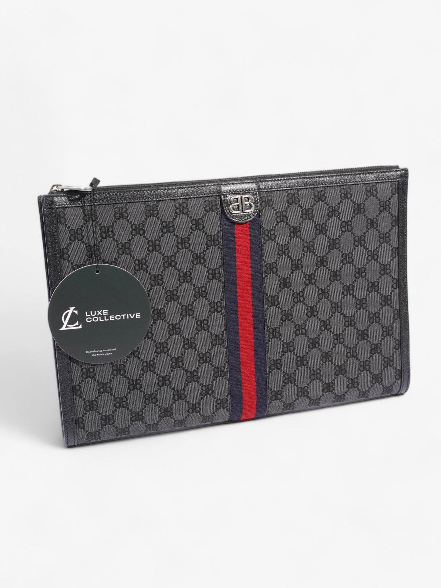 Gucci x Balenciaga The Hacker Project Laptop Pouch Black / Blue And Red Stripe Canvas