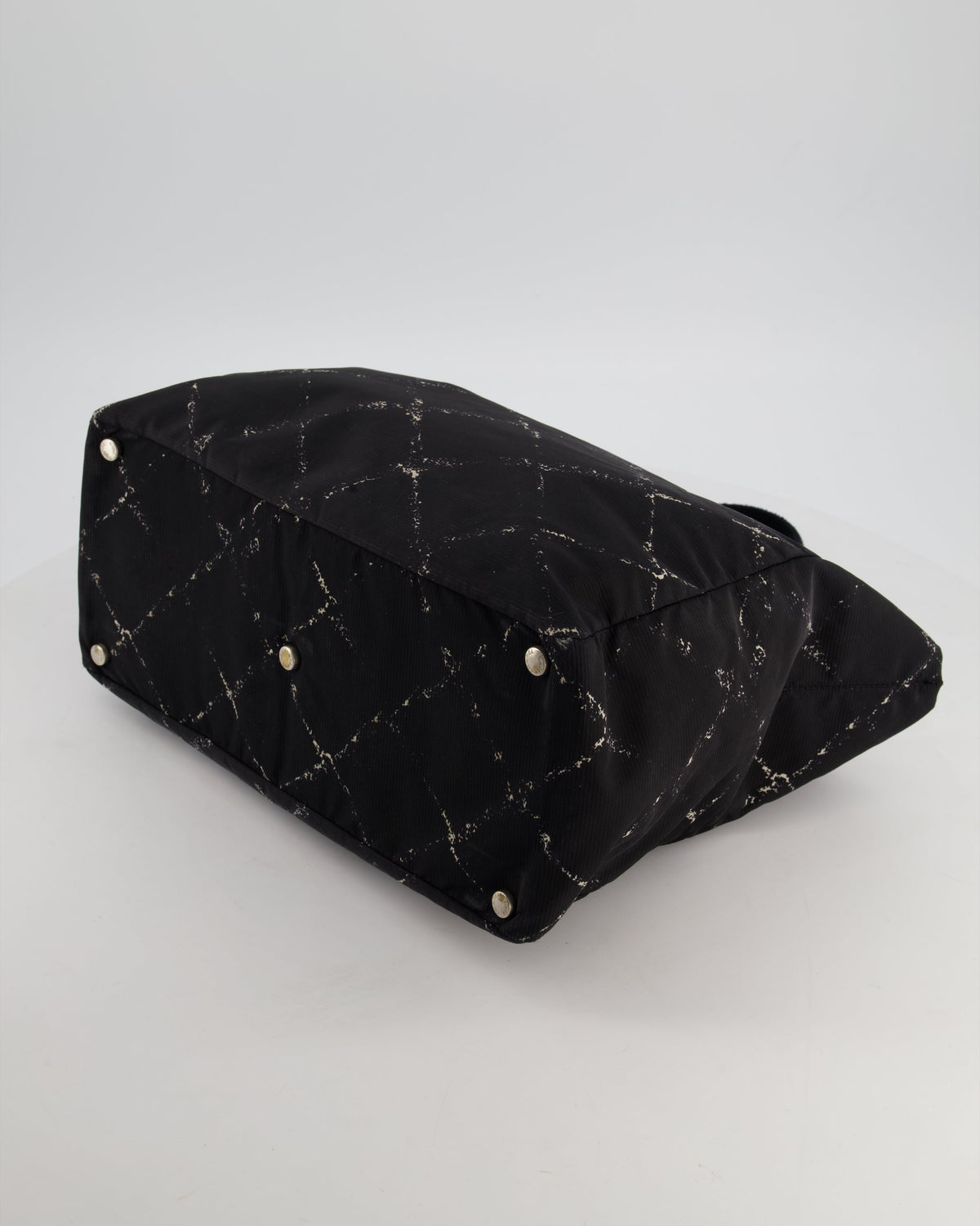Chanel Black Nylon Quilted Print Tote Bag with Polished Silver Hardware